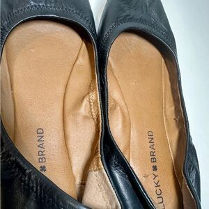 Lucky Brand Leather Ballet Flats Womens 9 M Emmie Black Cushioned Comfort Shoes